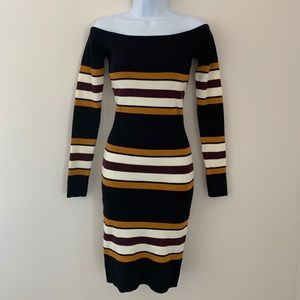 striped off-the-shoulder sweater dress